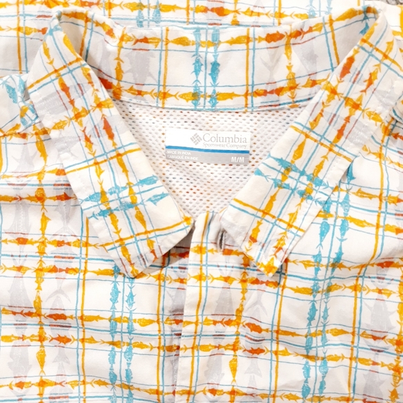 Columbia PFG Orange Fish Print Plaid Button Down Shirt - Size Medium - Picture 3 of 8